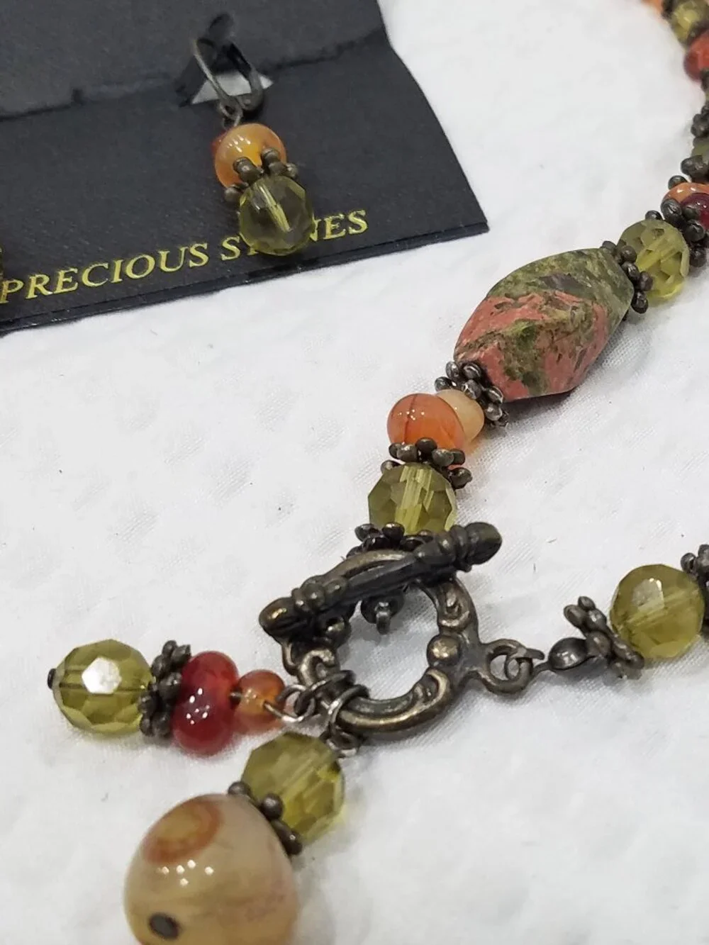 Vintage Cookie Lee Semi Precious Unakite Jasper Choker Necklace Earring Set NWT